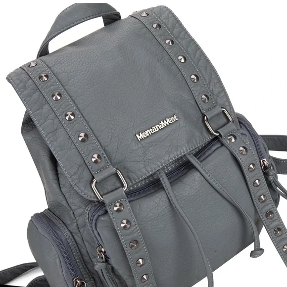 Montana West Gray Edgy Backpack with Metal Studs - Picture 4 of 7